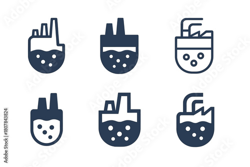 Industrial Pollution Icon Set. Reducing industrial pollution through waste management. Icon set. Set Logo of reducing industrial pollution through waste
