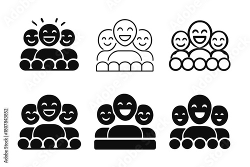 Parody Skit Icons. Parody skit. Icon set. Set Logo of parody skit: laughing audience. harmonious logo variations of the same emblematic concept, each with