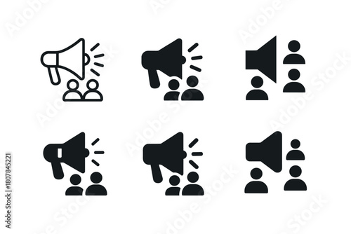 Niche Influencer Logos. Influencer campaigns targeting niche markets. Icon set. Set Logo of Influencer Campaigns: megaphone broadcasting to small target