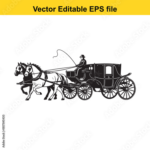 A timeless horsedrawn carriage with a coachman, a symbol of historical transportation, isolated on a classic vehicle from bygone eras