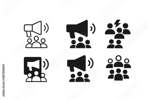 Niche Influencer Logos. Influencer campaigns targeting niche markets. Icon set. Set Logo of Influencer Campaigns: megaphone broadcasting to small target