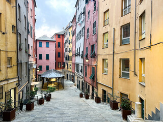 Keuken achterwand Smal steegje Colorful narrow street in historic Italian town with vibrant buildings and charming architecture, showcasing the beauty of urban life and culture  © Ann