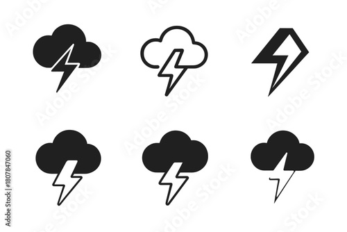 Lightning Logo Variations. Lightning strike. Icon set. Set Logo of lightning strike: cloud with lightning bolt. harmonious logo variations of the