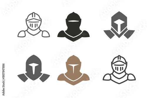 Medieval Costume Icons. medieval costumes. Icon set. Set Logo of medieval costumes: knight armor. harmonious logo variations of the same emblematic concept,