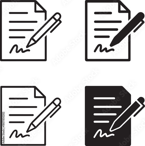 Isolated Contract Signing black vector icon, contract, signing, legal, document, signature, agreement, paperwork, approval, business, buyer focused contract design