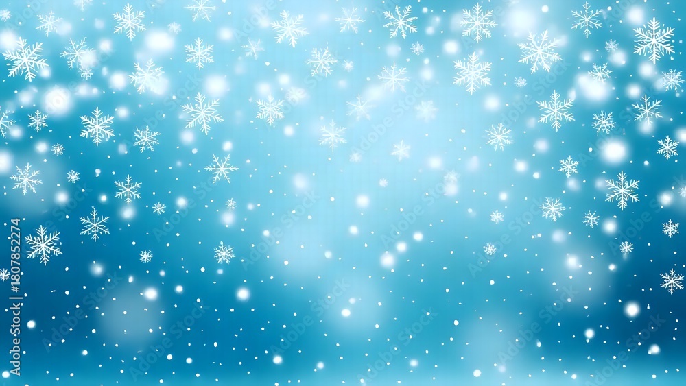 Fototapeta premium Serene Winter Snowflake Background with Blue Bokeh and Snow Drifts