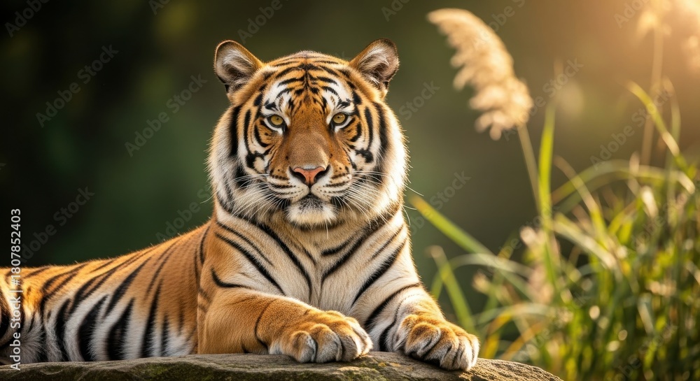 Obraz premium Majestic Tiger Portrait in Golden Hour Sunlight