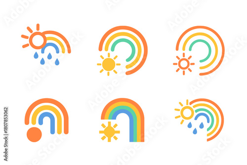 Rainbow Logo Variations. Rainbow. Icon set. Set Logo of rainbow: spectrum color bands. harmonious logo variations of the same emblematic concept, each with