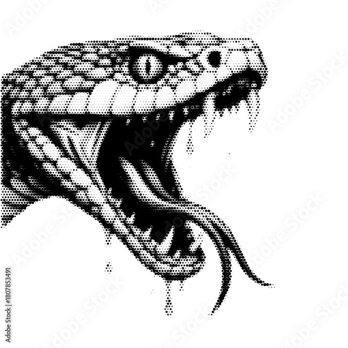 Snake head vintage y2k halftone art, venom stipple brutalist retro vector png with transparent background, reptile 2000s aesthetic photocopy effect tattoo