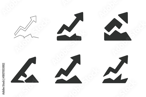 Economic Recovery Logos. economic recovery after crises. Icon set. Set Logo of economic recovery after crises: upward arrow emerging from broken