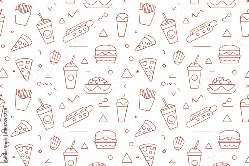 fast food seamless vector pattern burgers pizza fries cans