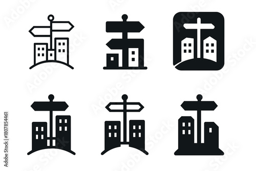 Urban Street Icons. Urban streets. Icon set. Set Logo of Urban streets: Traffic light. harmonious logo variations of the same emblematic concept, each with