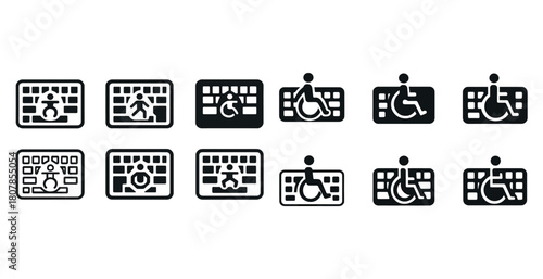 Icon set illustrating accessibility keyboards with human and wheelchair symbols