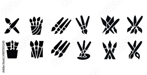 Collection of artistic paintbrush icons in various styles