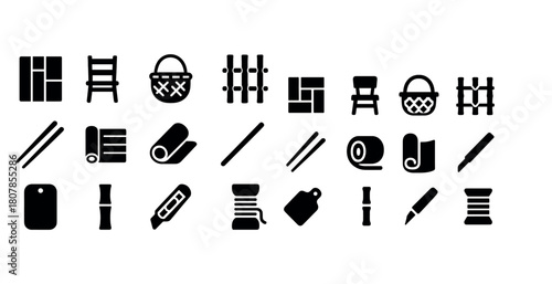 Set of 22 sewing and crafting tool icons in bold black design