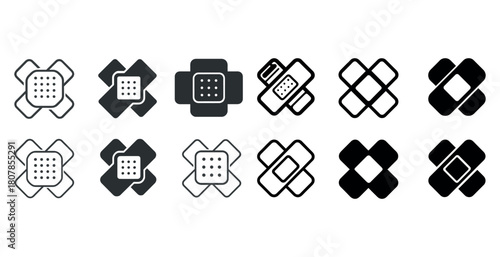 Set of bandage icons in various styles and shapes for medical use