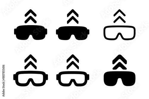 Augmented Reality Logo Set. Augmented reality glasses for gaming or navigation. Icon set. Set Logo of augmented reality glasses for gaming or navigation: