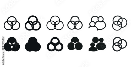 Collection of venn diagram variations in simple black design