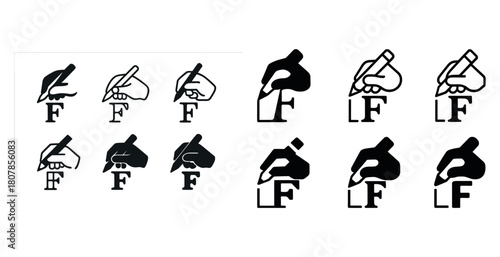 Collection of hand logos with letters f and l in various styles