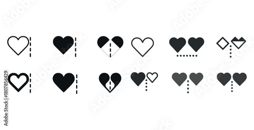 Heart icon set: creative variations in black and white design