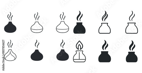 Variety of simplified vase icons with creative flame designs