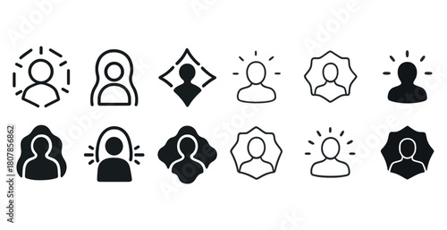 Minimalist icon set of people silhouettes in various styles and shapes