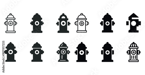 Set of diverse fire hydrant icons in various styles and designs