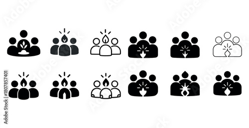 Diverse group icons with nature and light bulb symbols in various styles