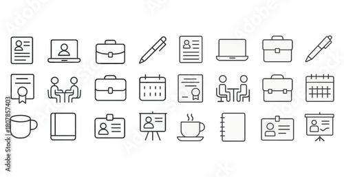 Selection of business icons featuring technology, office supplies, and professional graphics