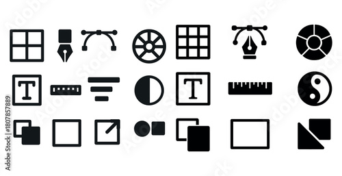 Graphic design icons: tools and symbols for creative projects