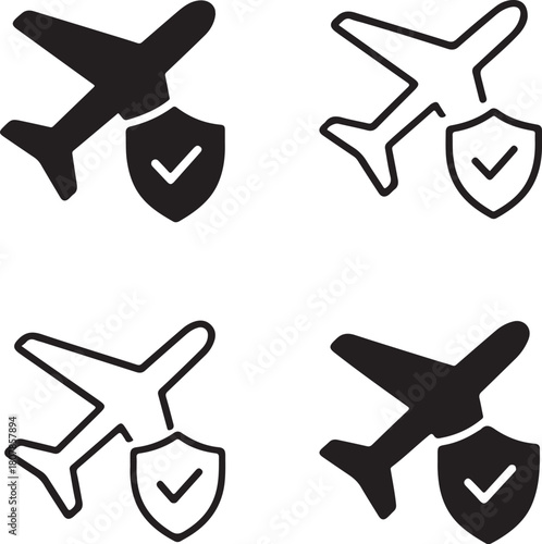 Isolated Travel Insurance black vector icon, travel insurance icon, protection icon, black insurance graphic for travelers, buyer focused travel protection coverage design