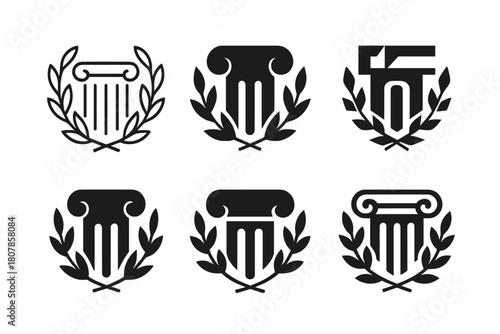 Historical Icon Variations. Historical artwork. Icon set. Set Logo of historical artwork: Greco-Roman column capital with laurel. harmonious logo variations of