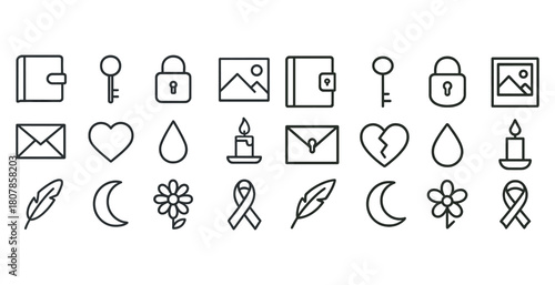 Collection of minimalist icon designs featuring various everyday symbols