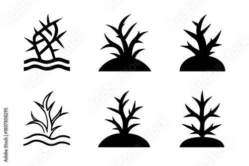 Invasive Species Logos. Invasive species. Icon set. Set Logo of invasive species: circular ecosystem being engulfed by foreign growth. harmonious