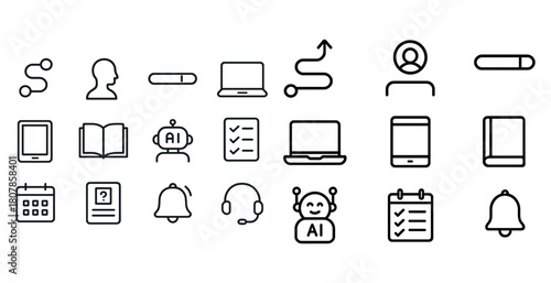 Minimalist icon set: technology, communication, and organization symbols