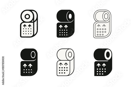 Bandage Icon Variations. Bandages and gauze. Icon set. Set Logo of bandages and gauze: cohesive wrap roll with stretch indicator. harmonious logo variations of