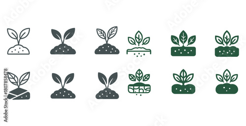 Icon set of plant seedlings in different growth stages