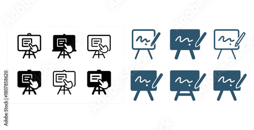 Collection of digital whiteboard icons: interactive design elements for presentations