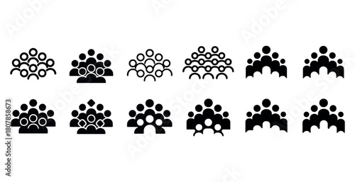 Variety of crowd silhouettes: 12 unique black icon designs