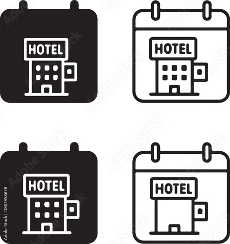 Isolated Hotel Booking App black vector icon, hotel booking app icon, reservation icon, black booking graphic for users, buyer focused hotel reservation app design