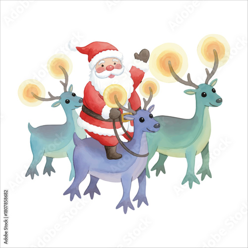 Santa Claus with Alien Reindeer Vector Isolated on White Background Christmas
