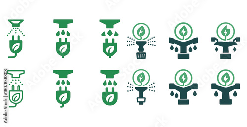 Green energy icons: sustainable power and water conservation symbols