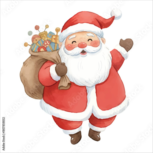 Santa Claus Flying in Outer Space Vector Isolated on White Background Christmas
