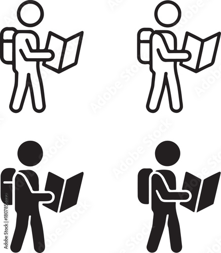 Isolated Tourism Guide Map black vector icon, tourism guide map icon, travel navigation icon, black map graphic for travelers, buyer focused navigation and tourism guide design