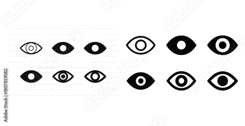 Set of abstract eye symbols: monochrome design and variations