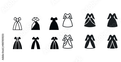 Elegant dress icons collection: fashion silhouettes and designs