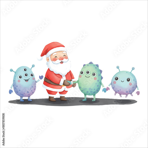 Santa Claus with Aliens Vector Isolated on White Background Christmas
