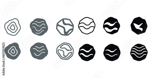 Geometric abstract icons in black and gray circular patterns