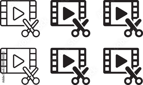 Isolated Video Editing Tool black vector icon, video editing icon, media editing icon, black editing tool graphic for creators, buyer focused video production design