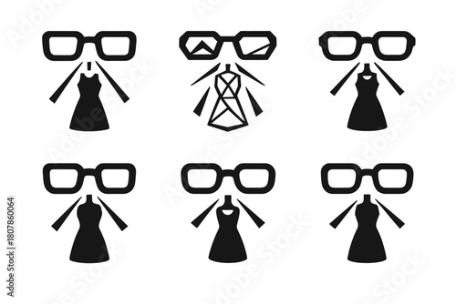 Augmented Reality Fashion Icons. Augmented reality fashion. Icon set. Set Logo of augmented reality fashion: smart glasses projecting virtual clothing.